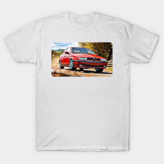 Alfa Romeo 33 Cartoon Drawing Action Print T-Shirt by Auto-Prints